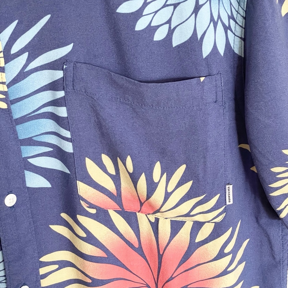 Quiksilver Variable Floral Bijou Blue SS Button Down Shirt Mens Large Modern Fit - Picture 3 of 8